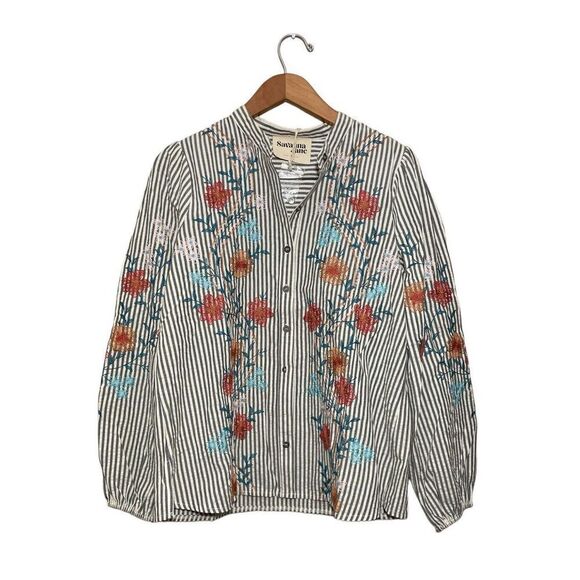 Savannah Jane Embroidered Floral Button Blouse Women’s Small Long Sleeve‎ NWT - Picture 1 of 7